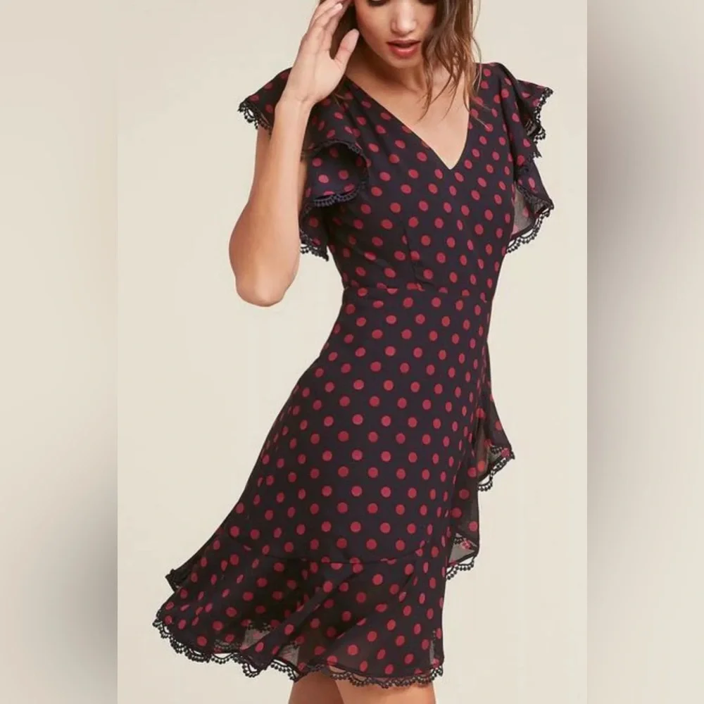 BB Dakota Polka Dot Ring The Alarm Knee Length Ruffled Dress size 12 - Picture 4 of 10